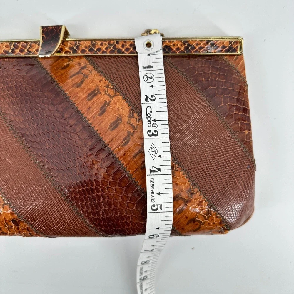Vintage Snakeskin Patchwork Clutch‎ Women Small Brown Evening Retro Cocktail